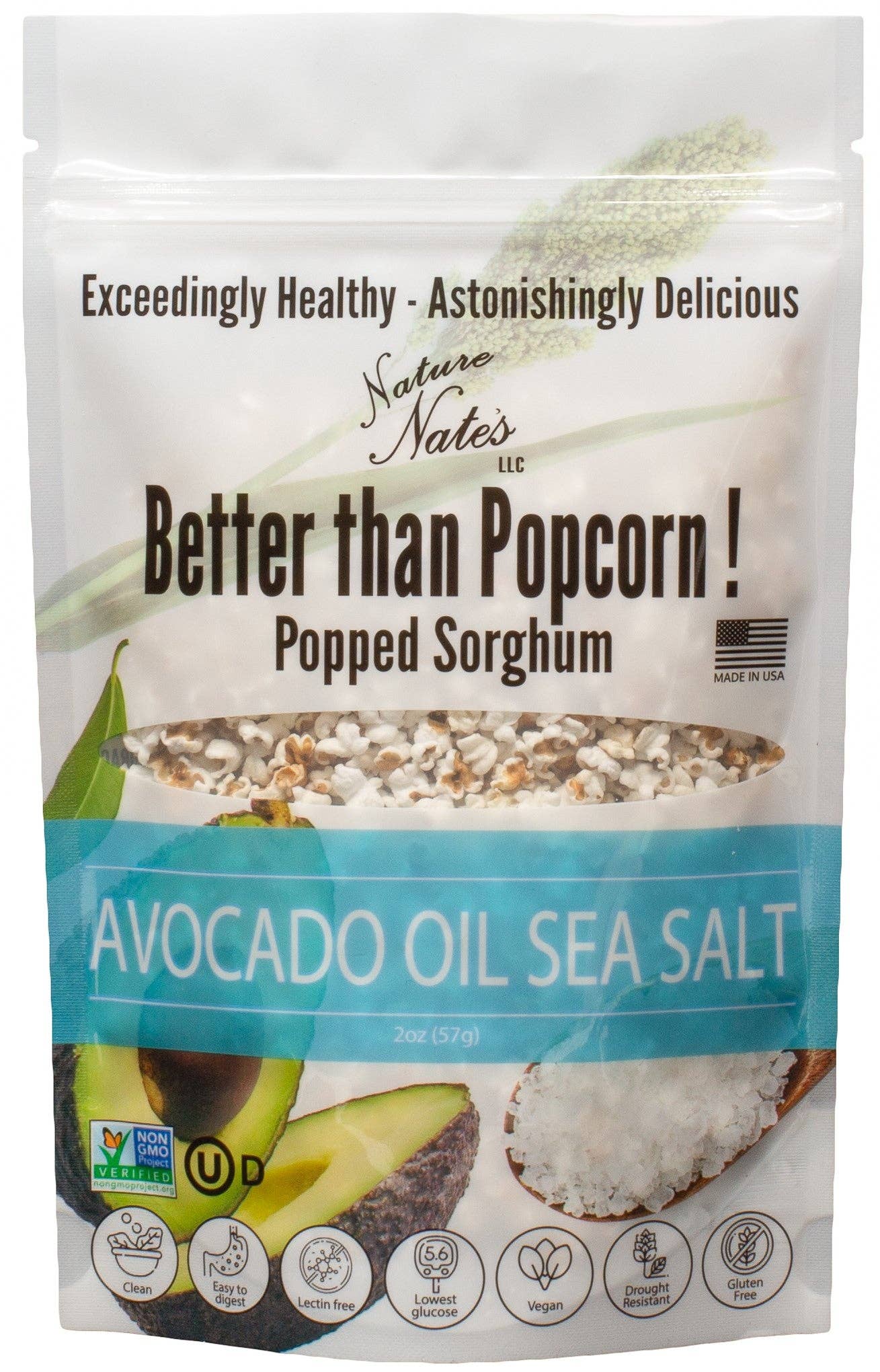 Popped Sorghum Avocado Oil  & Sea Salt: 5 oz