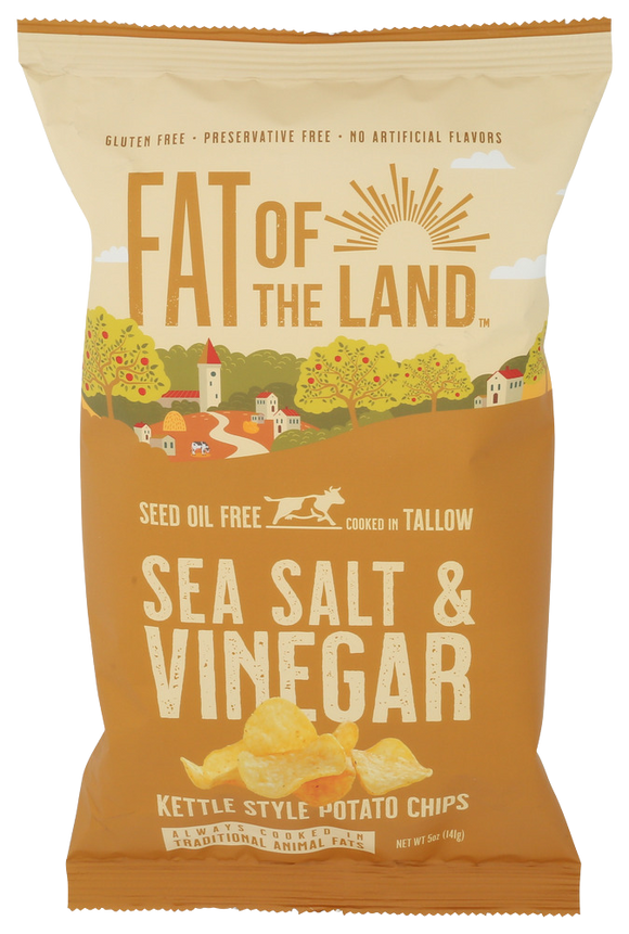 Fat Of the Land Tallow Salt & Vinegar Kettle Potato Chips - 5 OZ