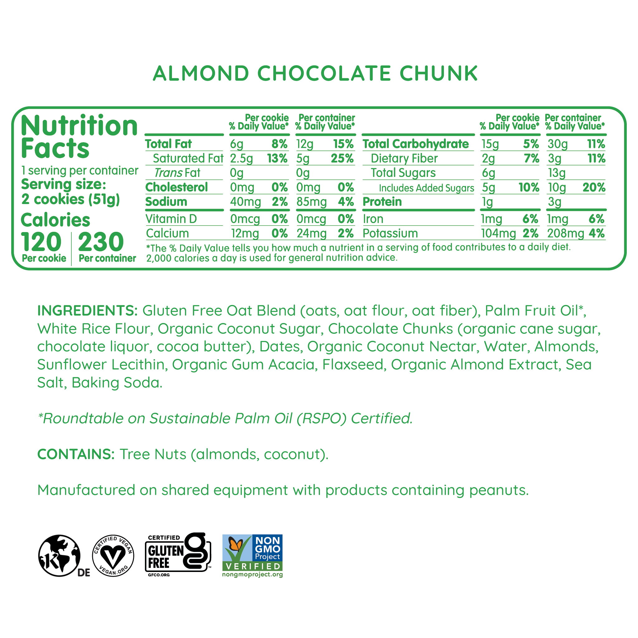 Almond Chocolate Chunk Cookies - Individually Wrapped