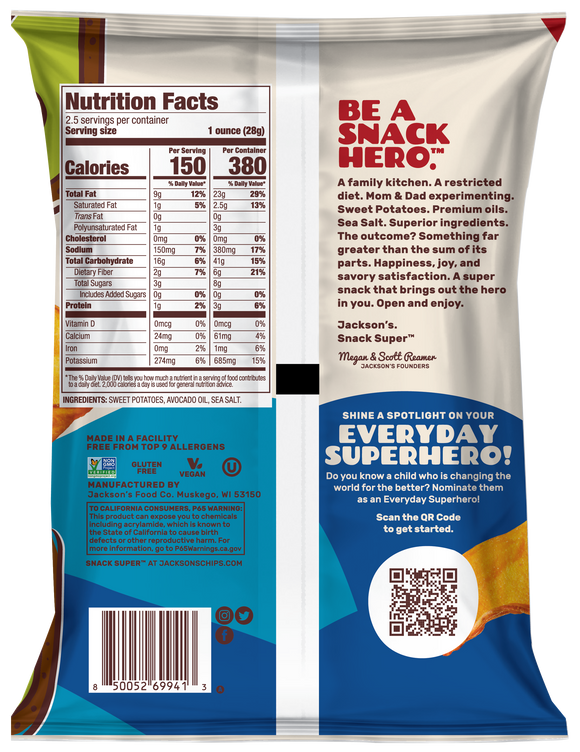 Sea Salt Sweet Potato Chips with Avocado Oil 8 2.5oz (Vegan)