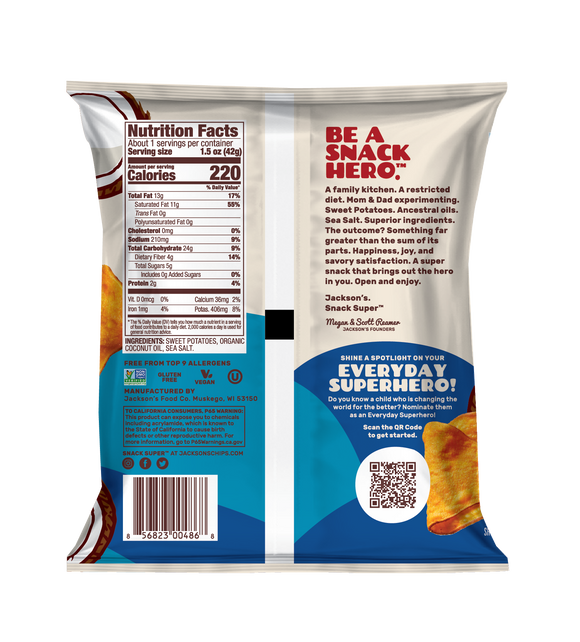 Sea Salt Sweet Potato Chips with Coconut Oil 1.5oz (Vegan)