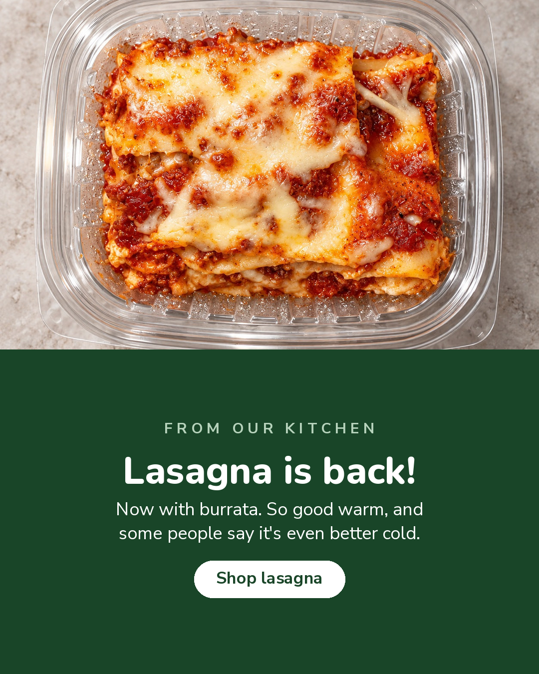 Juneau Natural burrata lasagna
