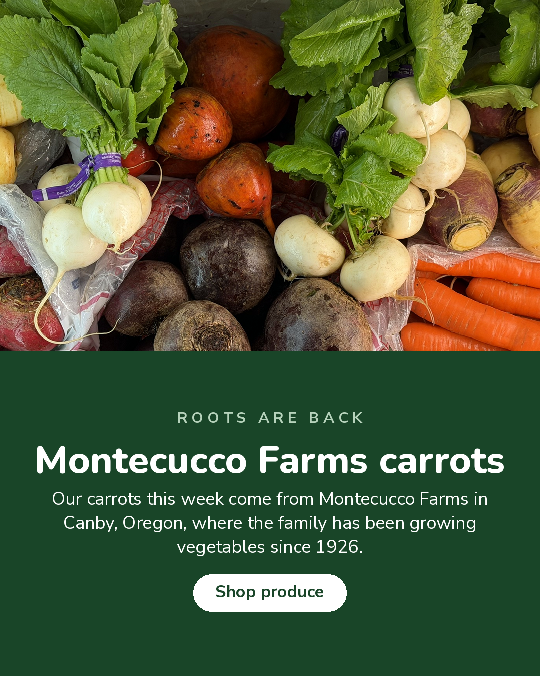 Root vegetables on the produce display