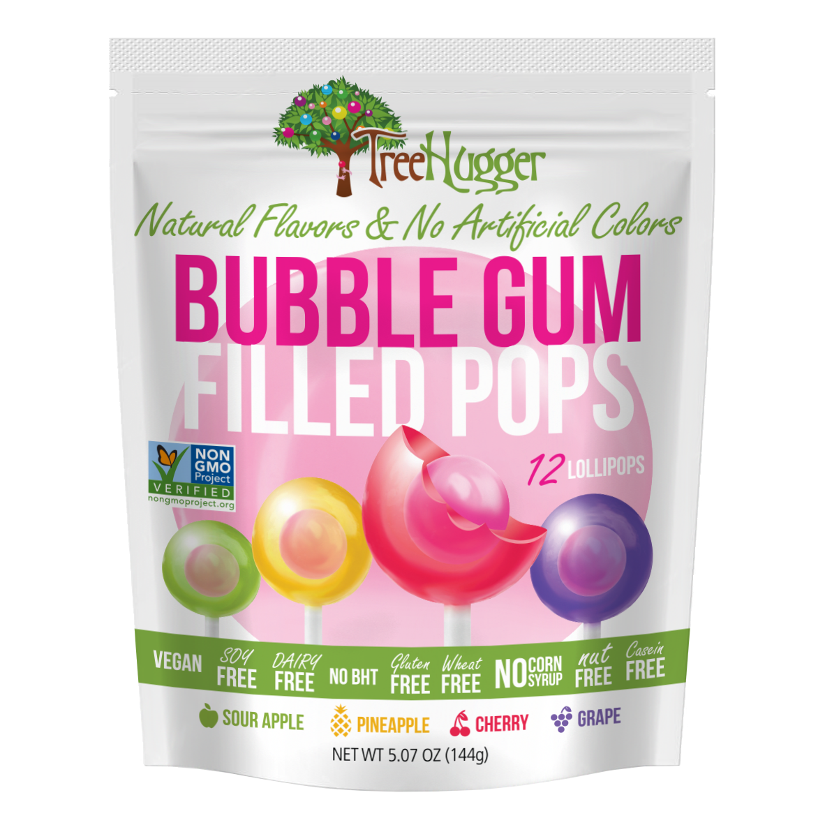 Tree Hugger Bubble Gum Filled Pops -12 Pops Per Bag-1